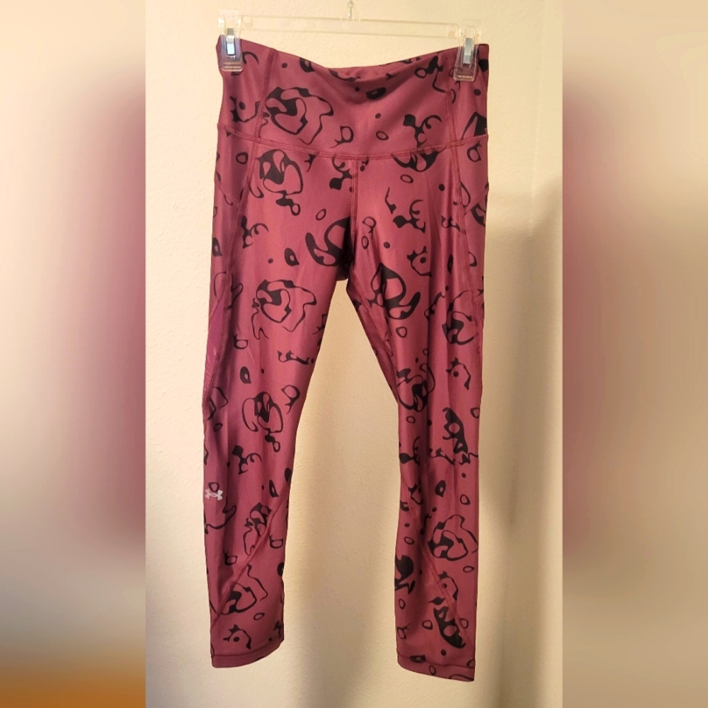 Under Armour Women's Deep Maroon Ankle Crop Ako Print Leggings - Picture 2 of 11